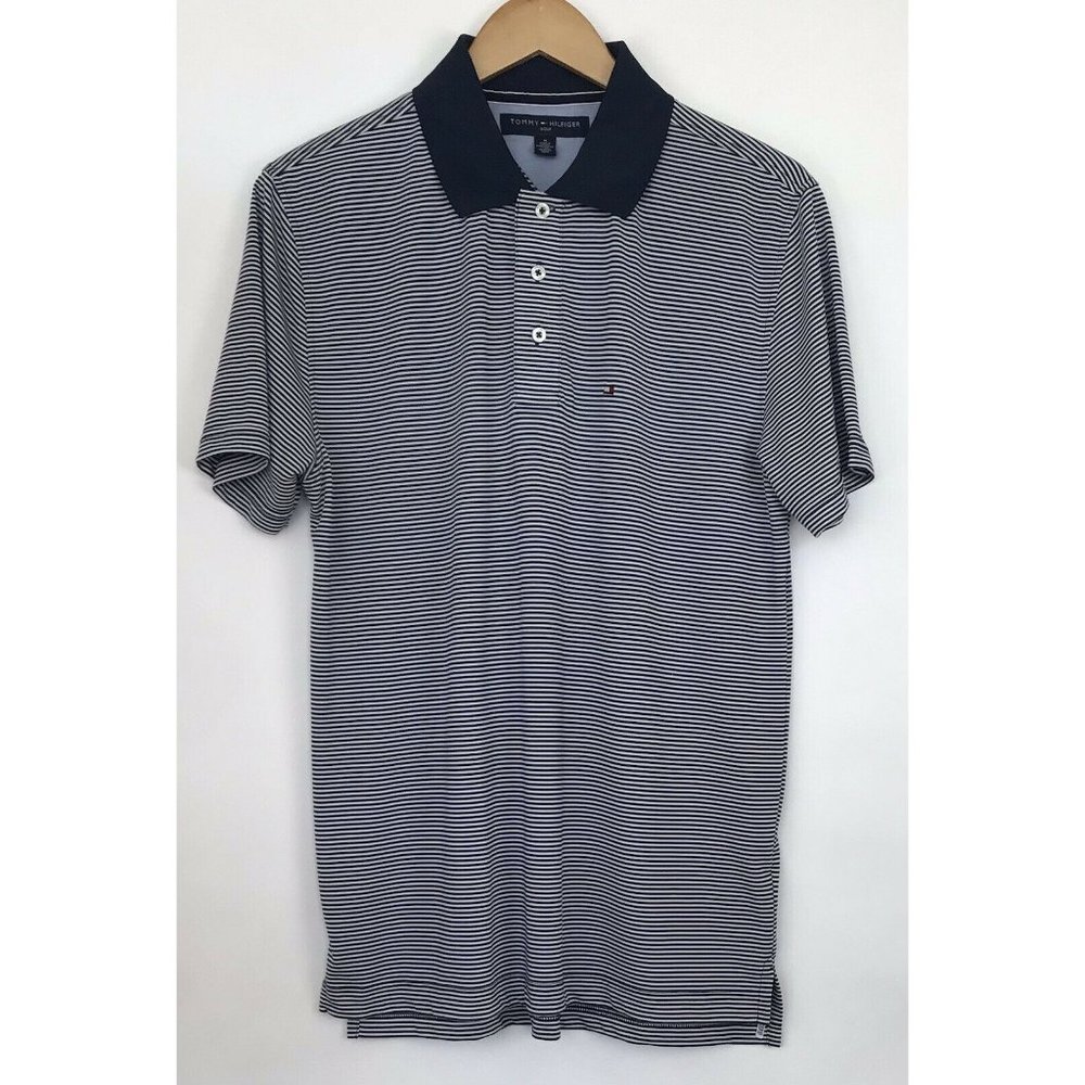 Tommy Hilfiger Striped Polo Men's Casual Navy Blue White Golf Athleisure Shirt M